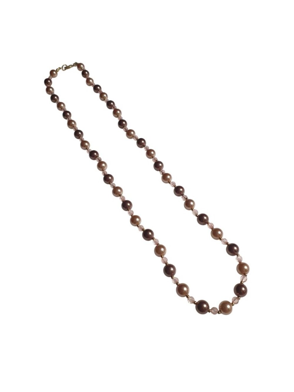 Pearl Beaded Necklace Brown Champagne Pink Crystals 24 In Lobster Clasp RMN Gift